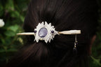 Broche à Cheveux en Micro Macramé, Bois de Frêne et Améthyste - Coton & Astrance