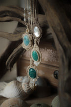 Pendentif Larimar et Nacre en Micro Macramé - Coton & Astrance