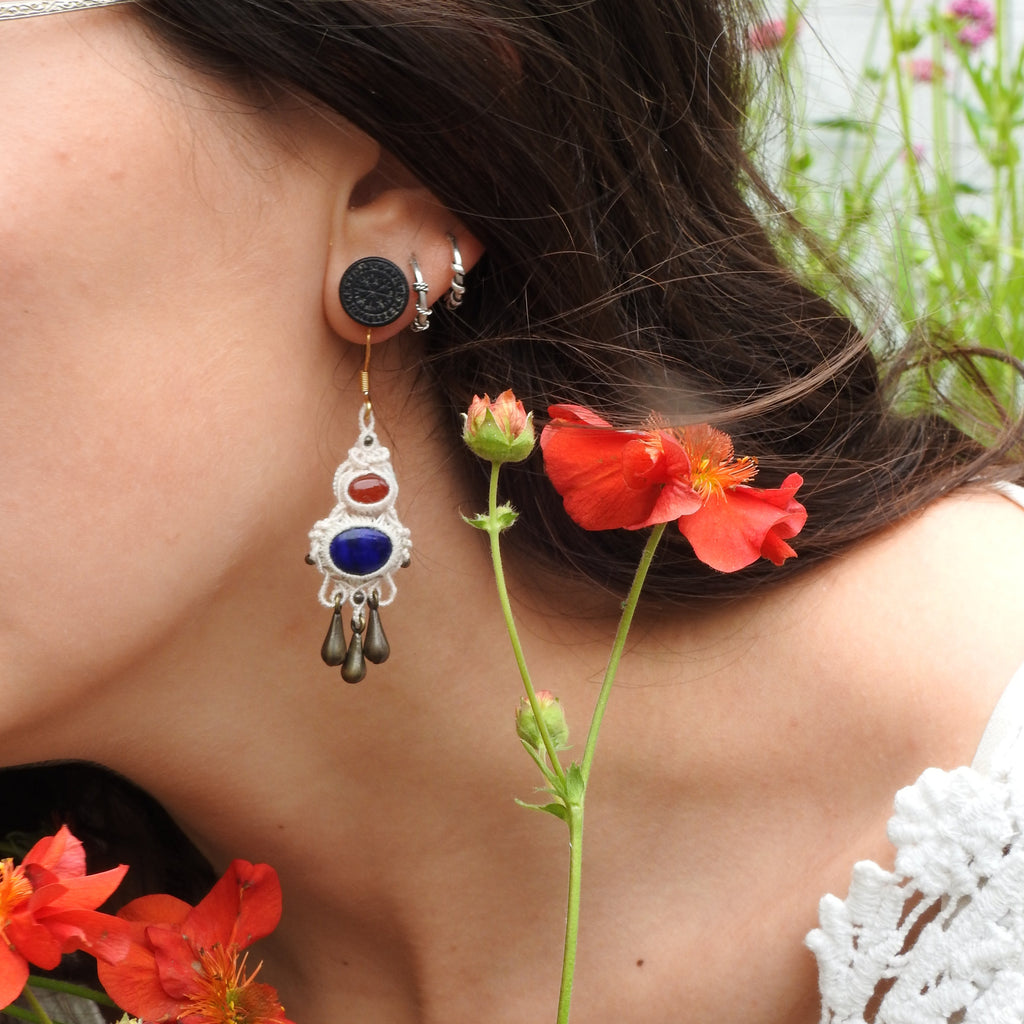 Boucles d’oreilles bohème été lapis lazuli et agate - Coton & Astrance