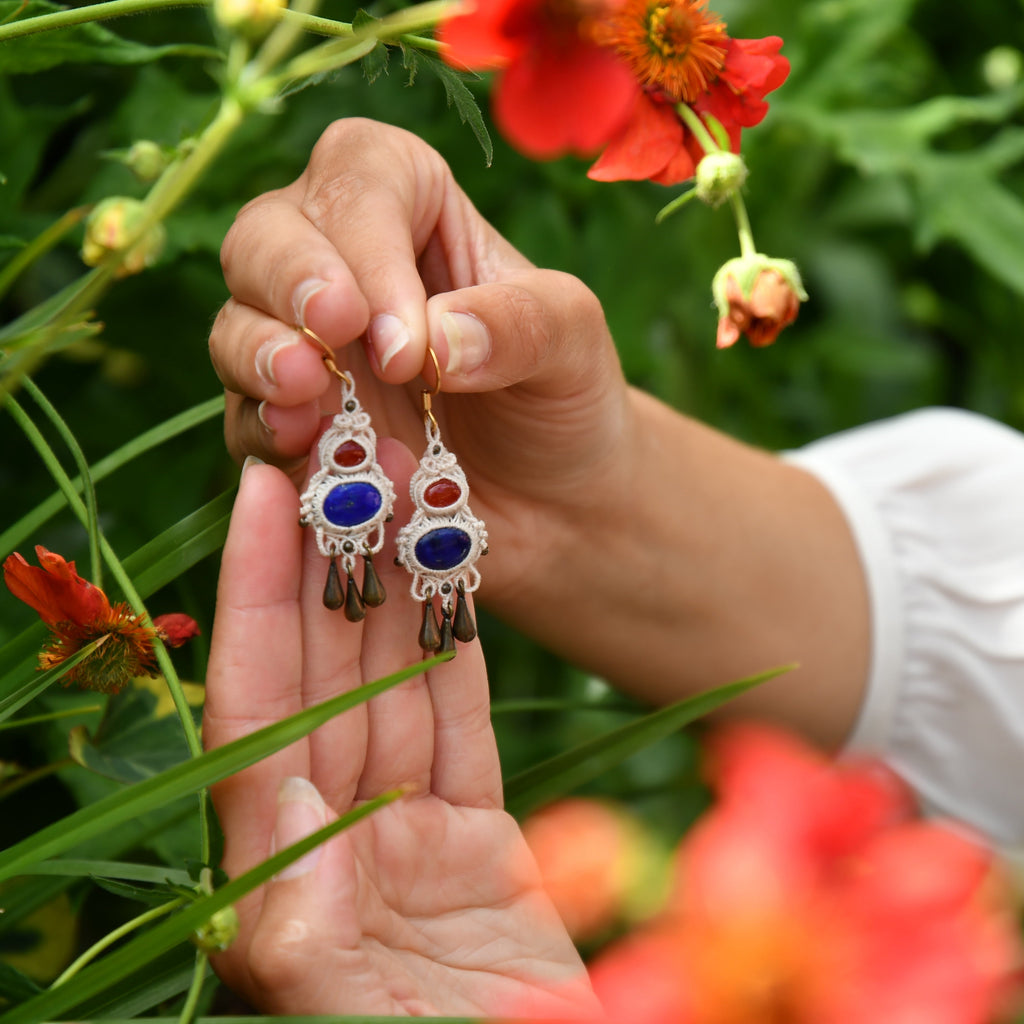 Boucles d’oreilles bohème été lapis lazuli et agate - Coton & Astrance