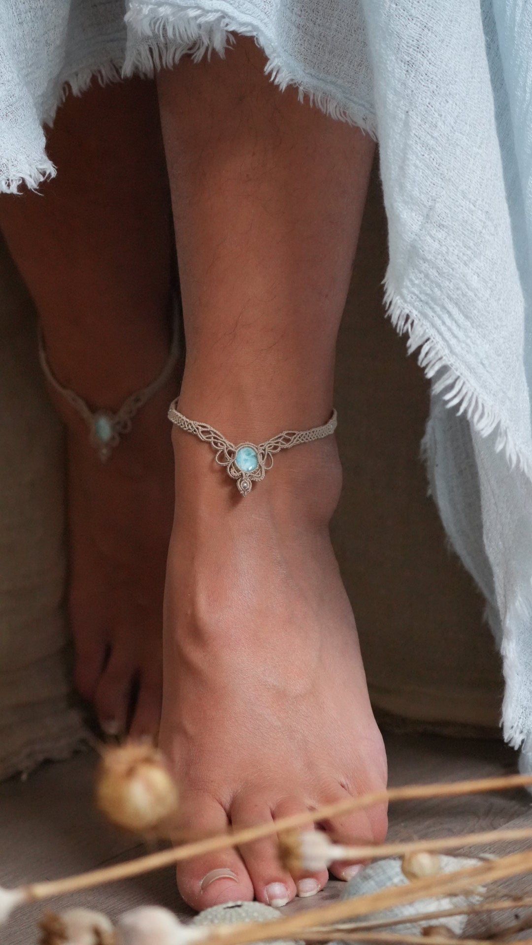 2 Chevillères larimar en micro macramé – bracelets de cheville fait main - Coton & Astrance