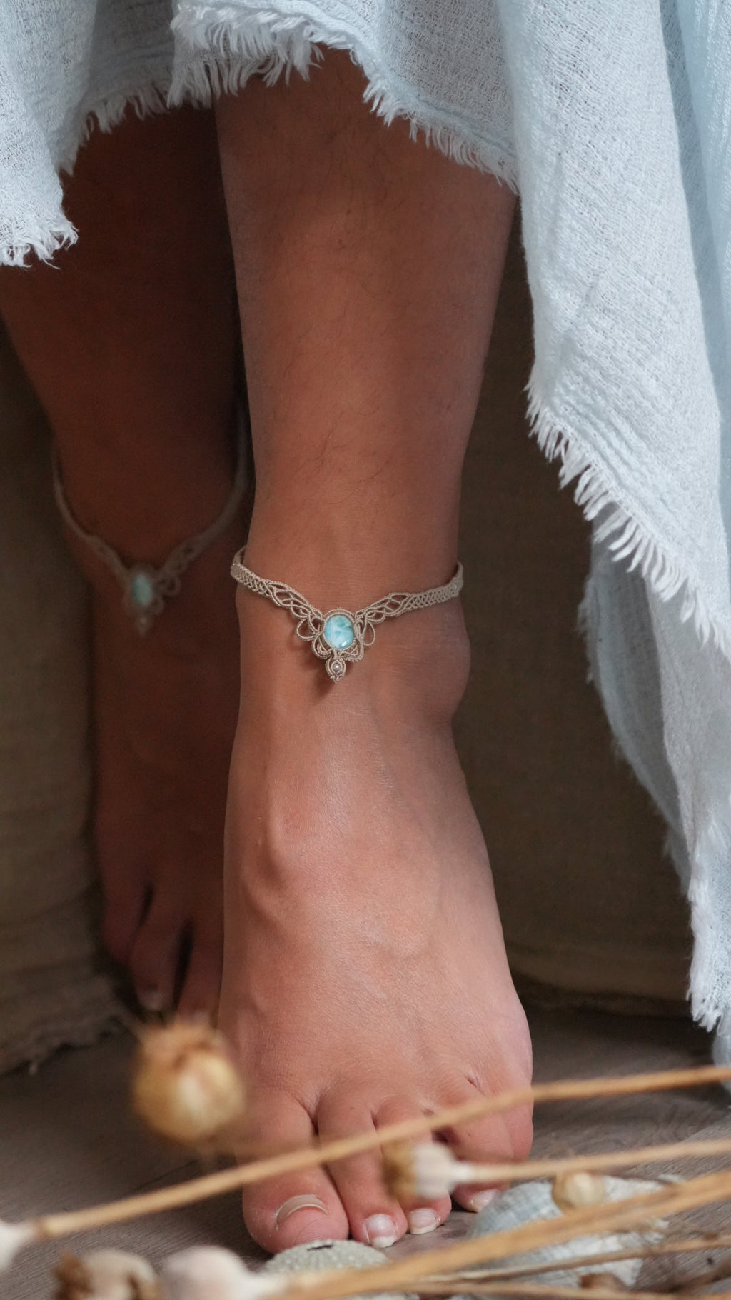 2 Chevillères larimar en micro macramé – bracelets de cheville fait main - Coton & Astrance