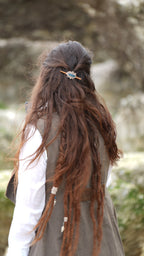 Mini barrette à cheveux à pic en micro macramé et apatite bleue - Coton & Astrance