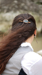 Mini barrette à cheveux à pic en micro macramé et apatite bleue - Coton & Astrance