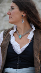 Collier plastron amazonite bleu turquoise en micro macramé - Coton & Astrance