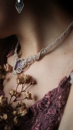 Collier plastron elfique en amétrine et micro macramé - Coton & Astrance