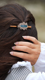 Mini barrette à cheveux à pic en micro macramé et apatite bleue - Coton & Astrance