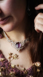 Collier plastron elfique en amétrine et micro macramé - Coton & Astrance