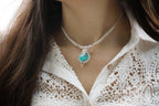 Collier ras de cou avec chrysocolle turquoise & coquillage - Coton & Astrance