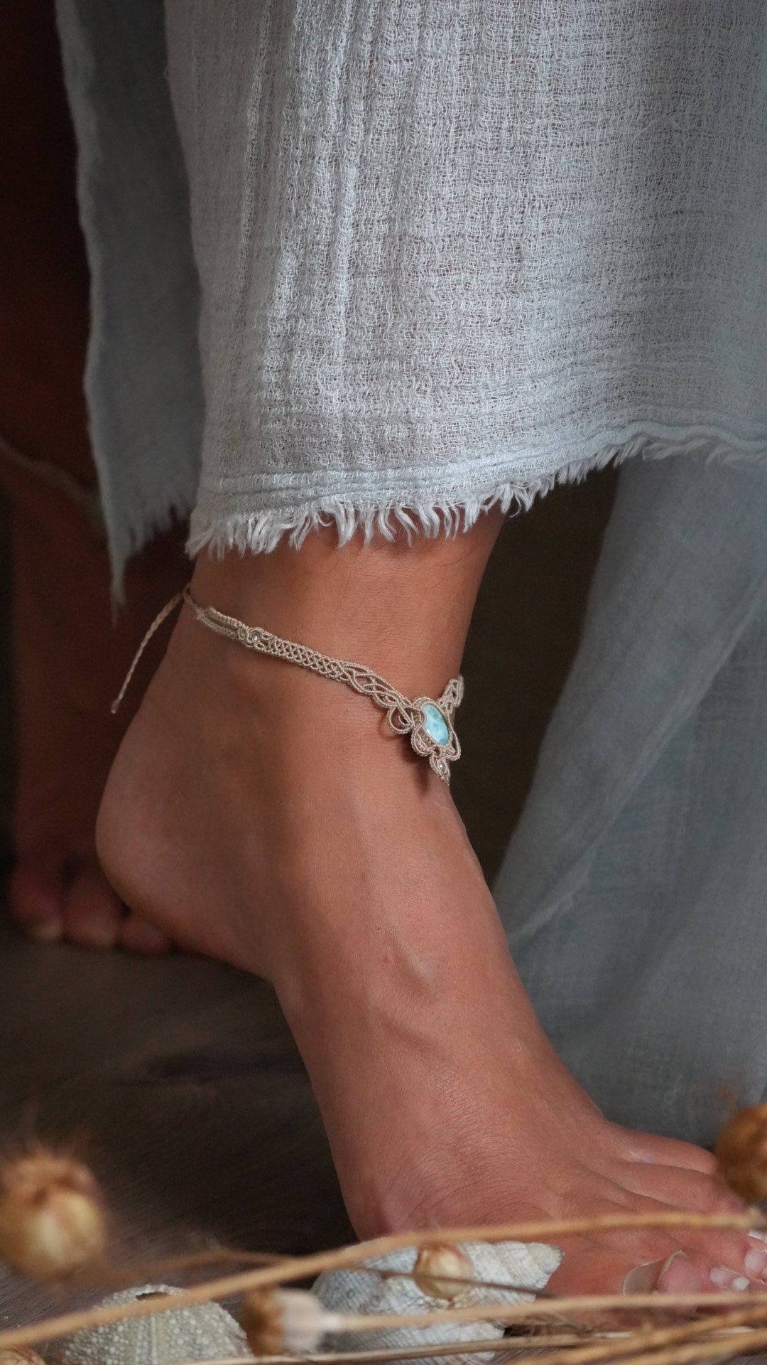 2 Chevillères larimar en micro macramé – bracelets de cheville fait main - Coton & Astrance