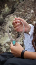 Collier plastron amazonite bleu turquoise en micro macramé - Coton & Astrance