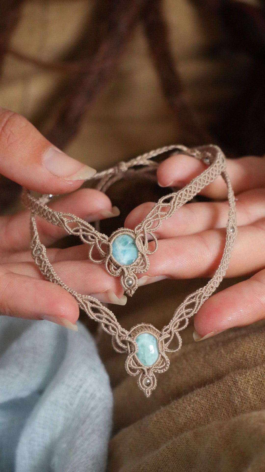 2 Chevillères larimar en micro macramé – bracelets de cheville fait main - Coton & Astrance