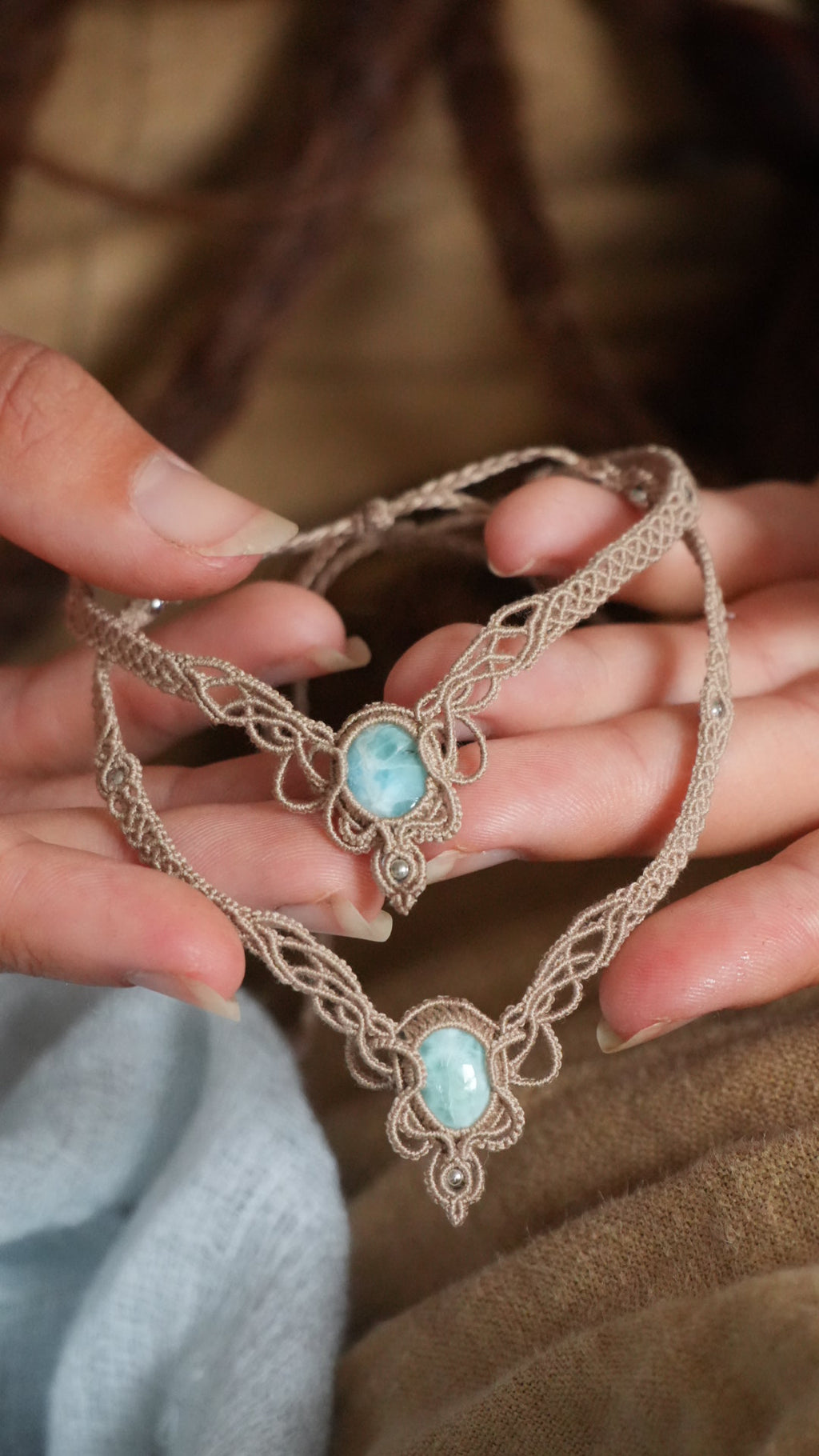 2 Chevillères larimar en micro macramé – bracelets de cheville fait main - Coton & Astrance
