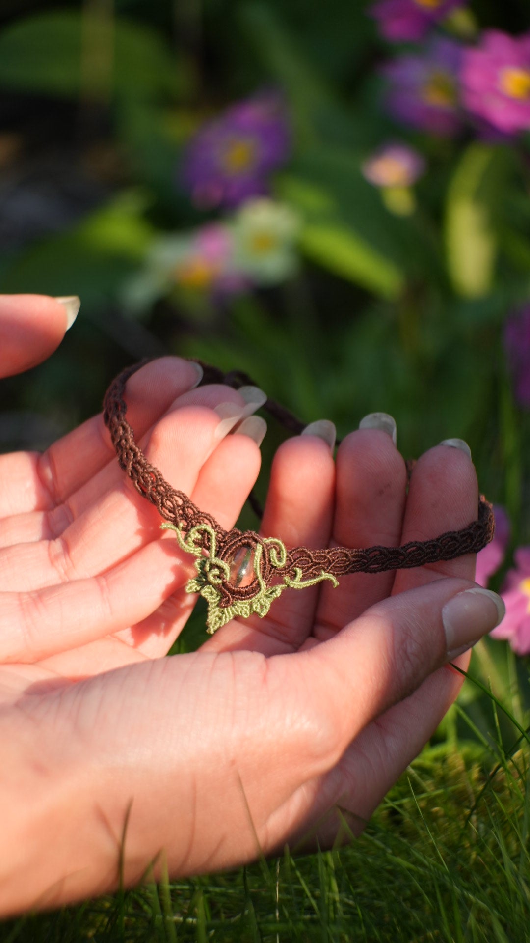 Bijou de cheville elfique en citrine et micro macramé - Coton & Astrance