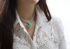 Collier ras de cou avec chrysocolle turquoise & coquillage - Coton & Astrance