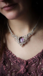 Collier plastron elfique en amétrine et micro macramé - Coton & Astrance