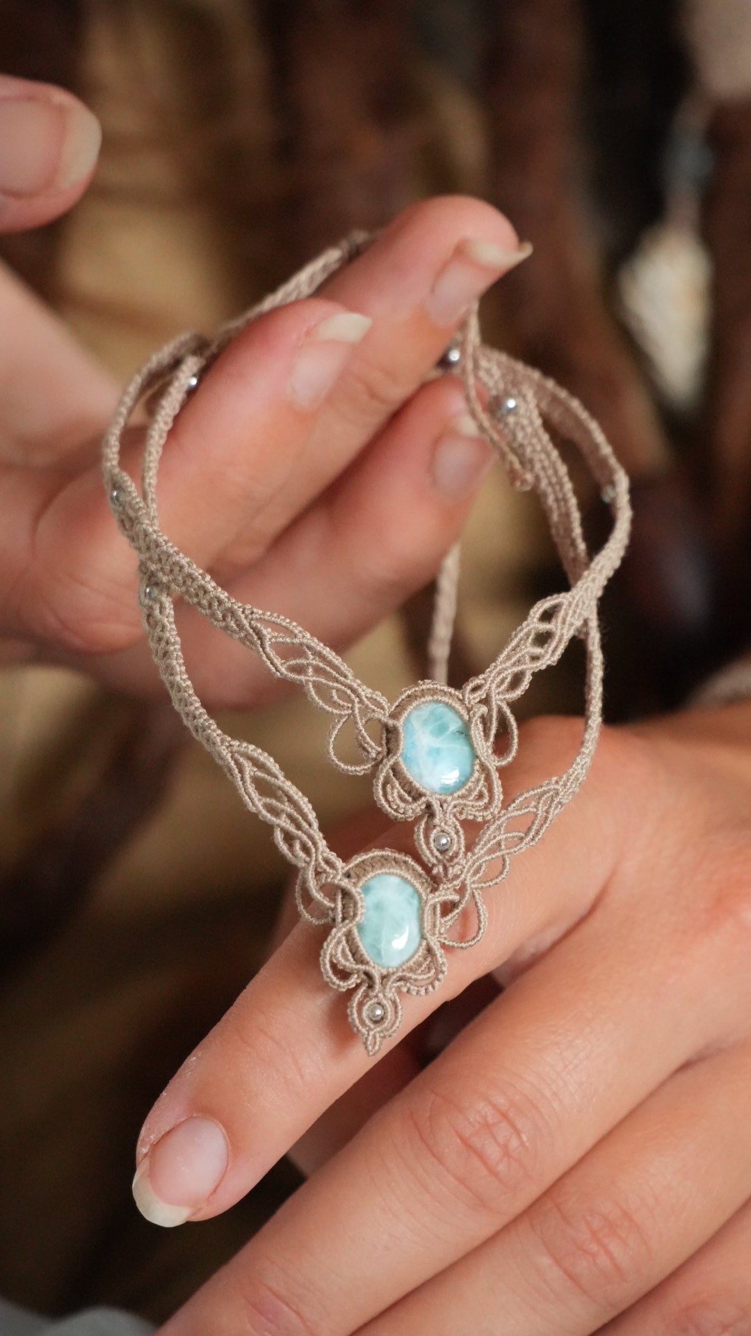2 Chevillères larimar en micro macramé – bracelets de cheville fait main - Coton & Astrance