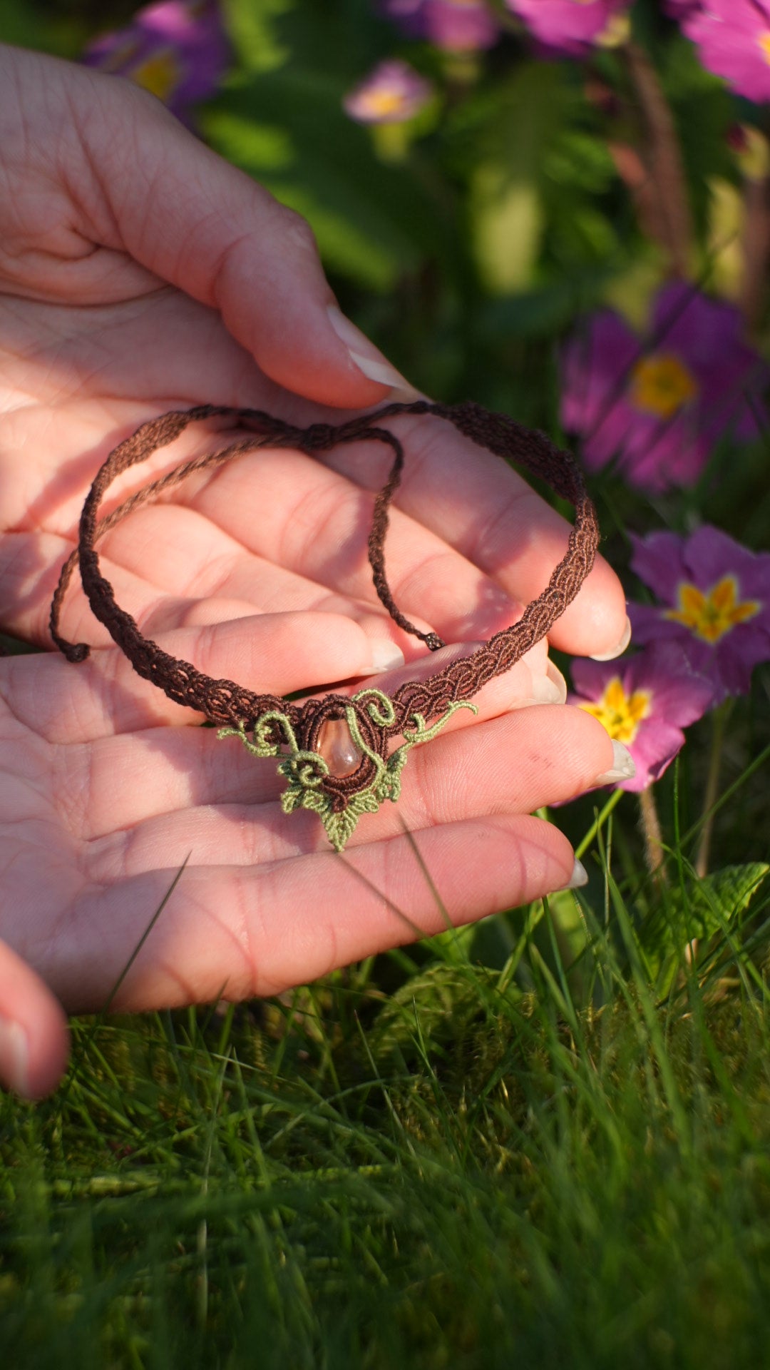 Bijou de cheville elfique en citrine et micro macramé - Coton & Astrance