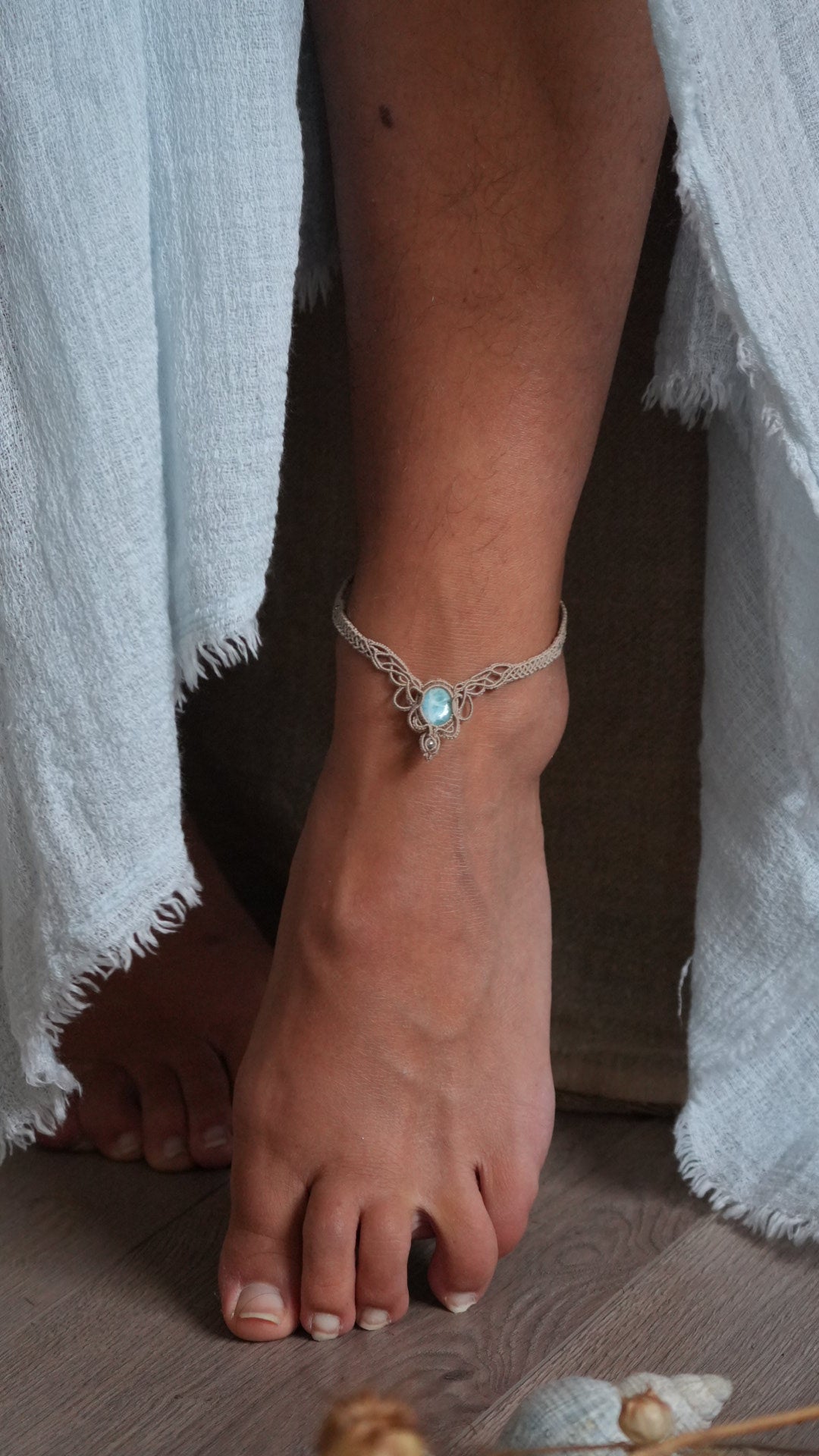 2 Chevillères larimar en micro macramé – bracelets de cheville fait main - Coton & Astrance