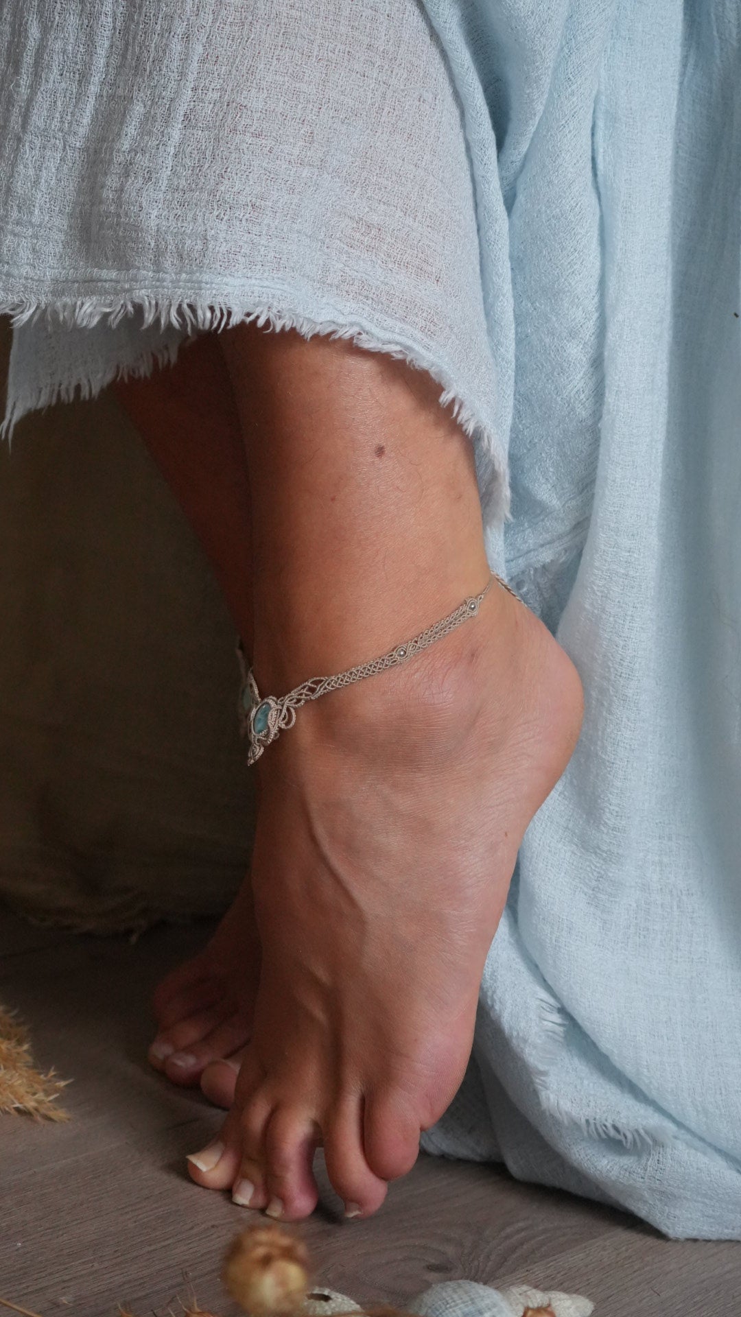 2 Chevillères larimar en micro macramé – bracelets de cheville fait main - Coton & Astrance